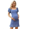 thumbnail image 2 of Women's Maternity Ruffle Hem  Baby Shower Dress Square Neck Puff Sleeve Off Shoulder Maternity Summer Dress, 2 of 9
