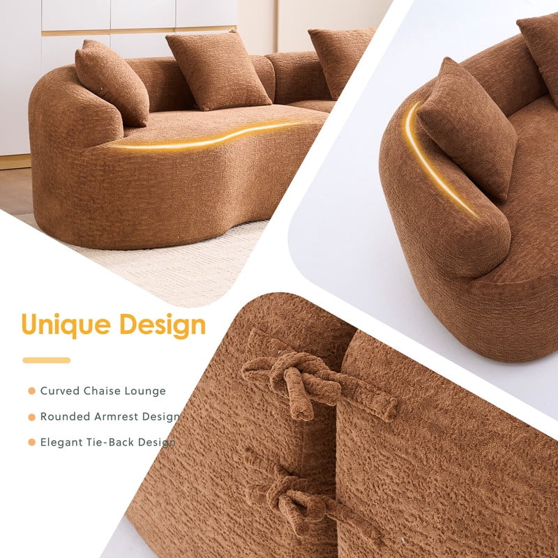 Curved Sectional Sofa with 4 Throw Pillows, Modern Luxury Chenille 4-Seater Cloud Couch with Deep Seat for Living Room, No Assembly Needed