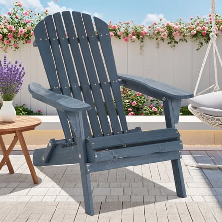 BIQWBIC Folding Adirondack Chairs, Solid Wood Fire Pit Chair with Wide Armrests, All-Weather Outdoor Patio Lawn Garden Chairs, 350 Lbs Capacity, Easy to Install, Navy Blue