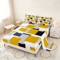 thumbnail image 2 of Manfei Modern Geometric Block Bed Sheets, Abstract Square Art Fuul Size Sheets, Yellow Black Gray, Black Reversible 4 Pieces1 Flat Sheet + 1 Fitted Sheet + 2 Pillowcases, 2 of 6