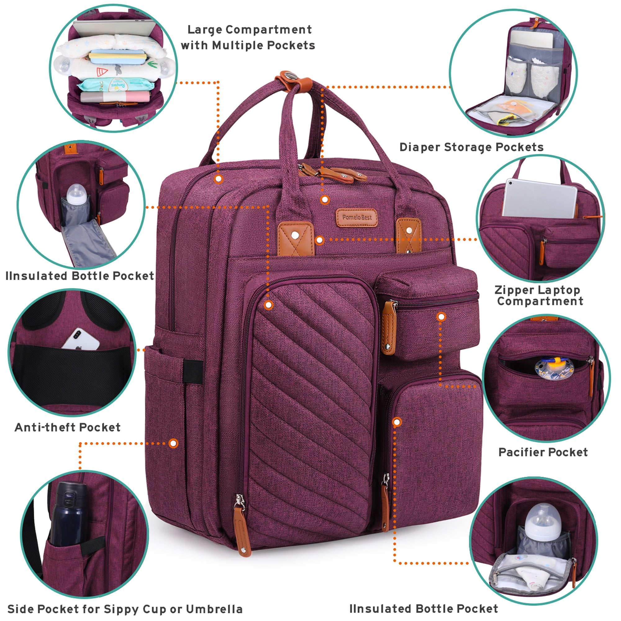 Pomelo Best Waterproof Diaper Bag Backpack, Adjustable Shoulder