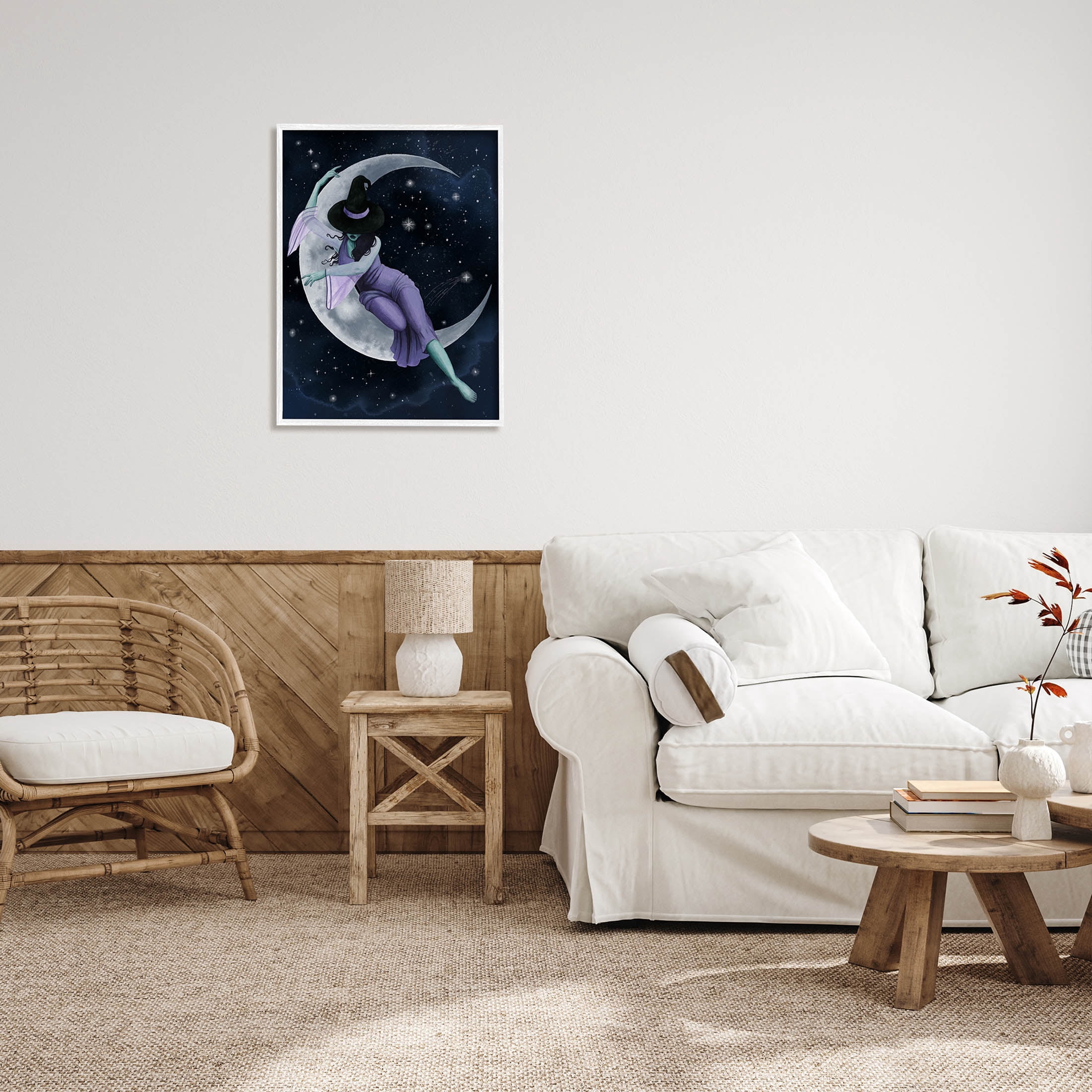 Stupell Industries Moon Witch Starry Night Sky Painting White Framed Art Print Wall Art, Design by Grace Popp