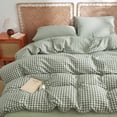 thumbnail image 3 of 2 Pieces Green Gingham Duvet Cover 100% Washed Cotton Plaid Checkered Twin Duvet Cover Set Modern Grid Bedding Set with Zipper Closure Corner Ties, 3 of 5