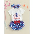 thumbnail image 3 of Suealasg 3Pcs Baby Girl 4th of July Outfits 3 6 12 18 Months Infant Independence Day Outfits Short Sleeve Letters Print Romper Popsicle Donut Print Shorts +Hairband, 3 of 7