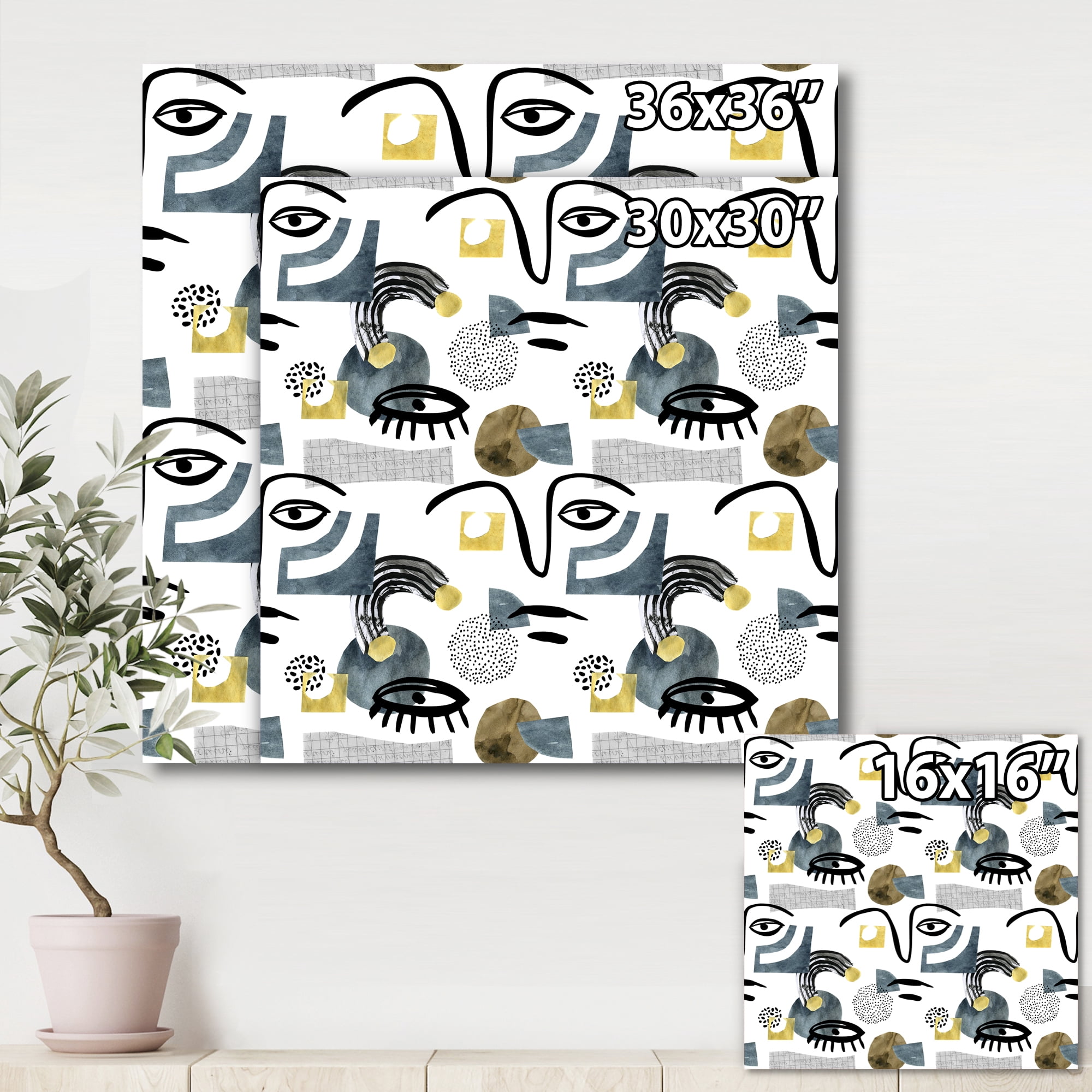 Collage of Eyes And Doodles In Contemporary Style I 30 in x 30 in Painting Canvas Art Print, by Designart