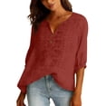 thumbnail image 4 of CYYOLLPF embroidered tops for women two piece sets for women Matching Lounge Capri Pants 2 Piece Gauze Cotton 3/4 Sleeve Top linen pants set Peasant Outfits boho shirts for women vintage Red L, 4 of 9