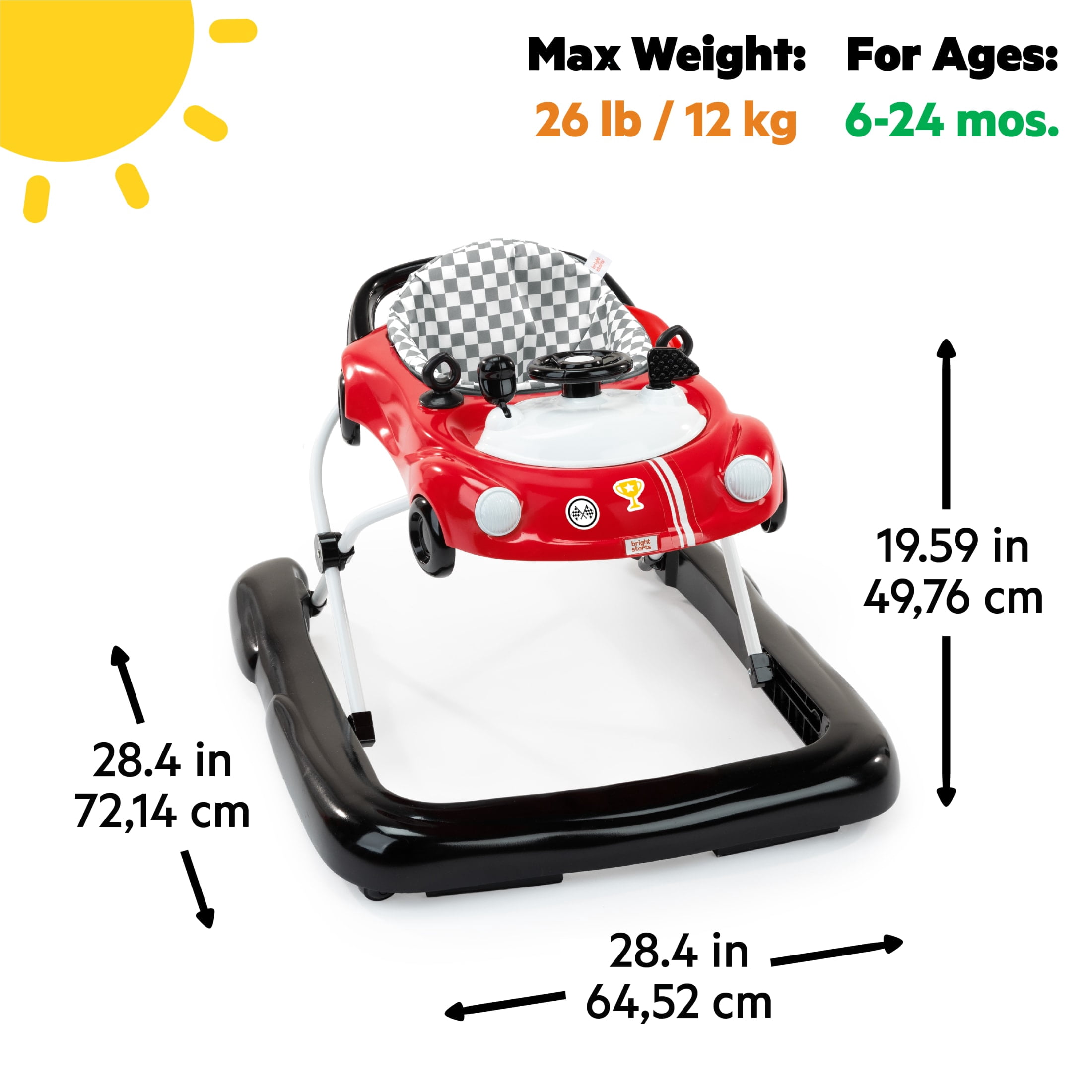 Bright Starts Little Speedster 3-in-1 Car Walker, Red, Infant to Toddler