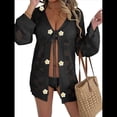 thumbnail image 3 of Blusas con Lazo Frontal Caladas para Mujer, Tejidas en 3D con Flores, Mangas Acampanadas, Crochet, Estilo Bohemio, Lindas Camisas Tipo Cárdigan. Negro Talla Única, 3 of 8