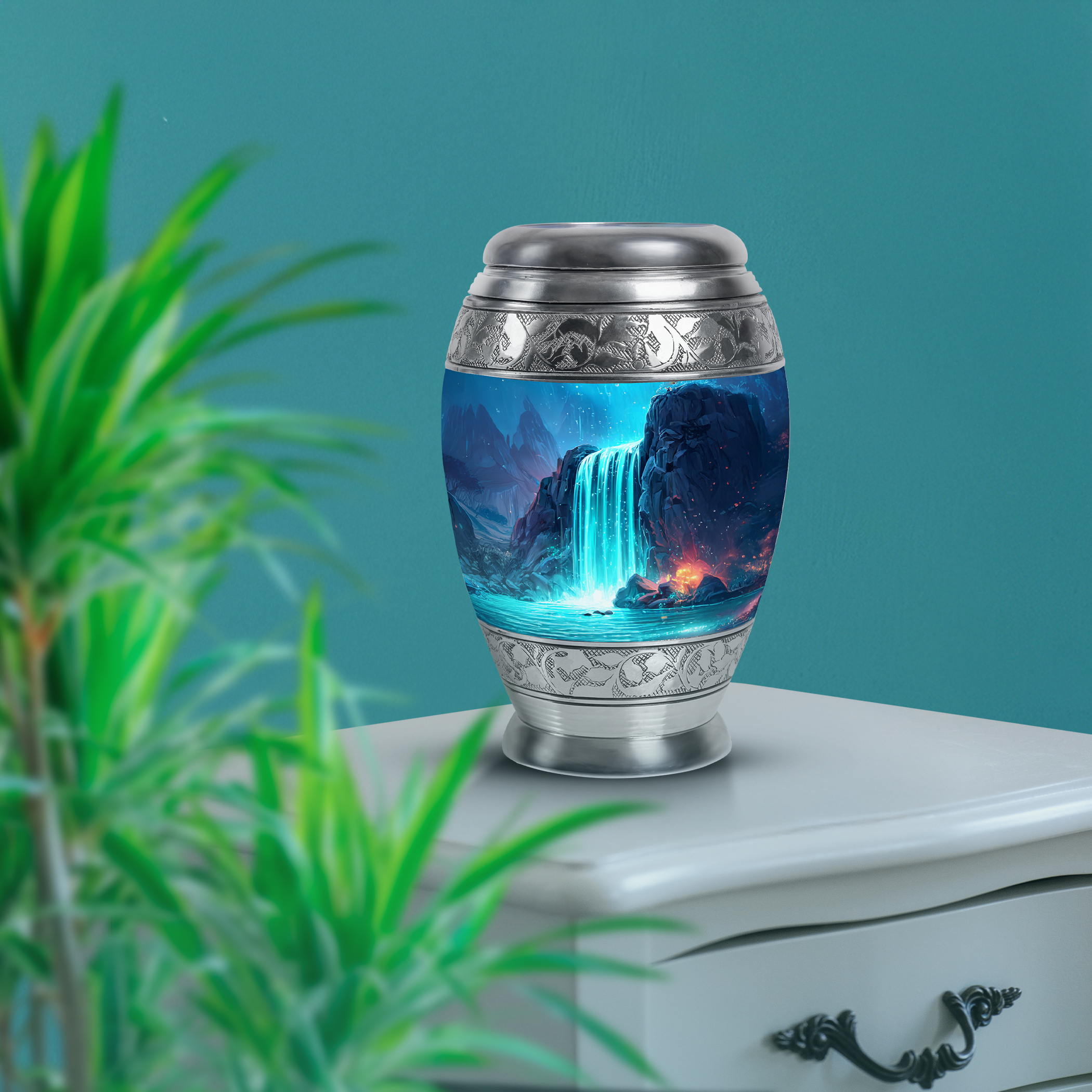 SABURIAL Waterfall Urn - Memorial Keepsakes For Ashes - Combo - 10 Inch Large With 3 Inch - Large Funeral Urns - Decorative Urn - Burial Urns For Male & Female
