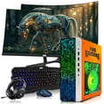thumbnail image 1 of Restored HP G4 Gaming Desktop Computer PC Phoenix Intel i5,16GB RAM,256GB SSD OS + 2x500GB HDD,Dual 24 Inch Curve Monitor,GT 730 Graphics,RGB KBM with AI Copilot,WiFi,RGB Headphone,Windows 11 (Refurbished), 1 of 9