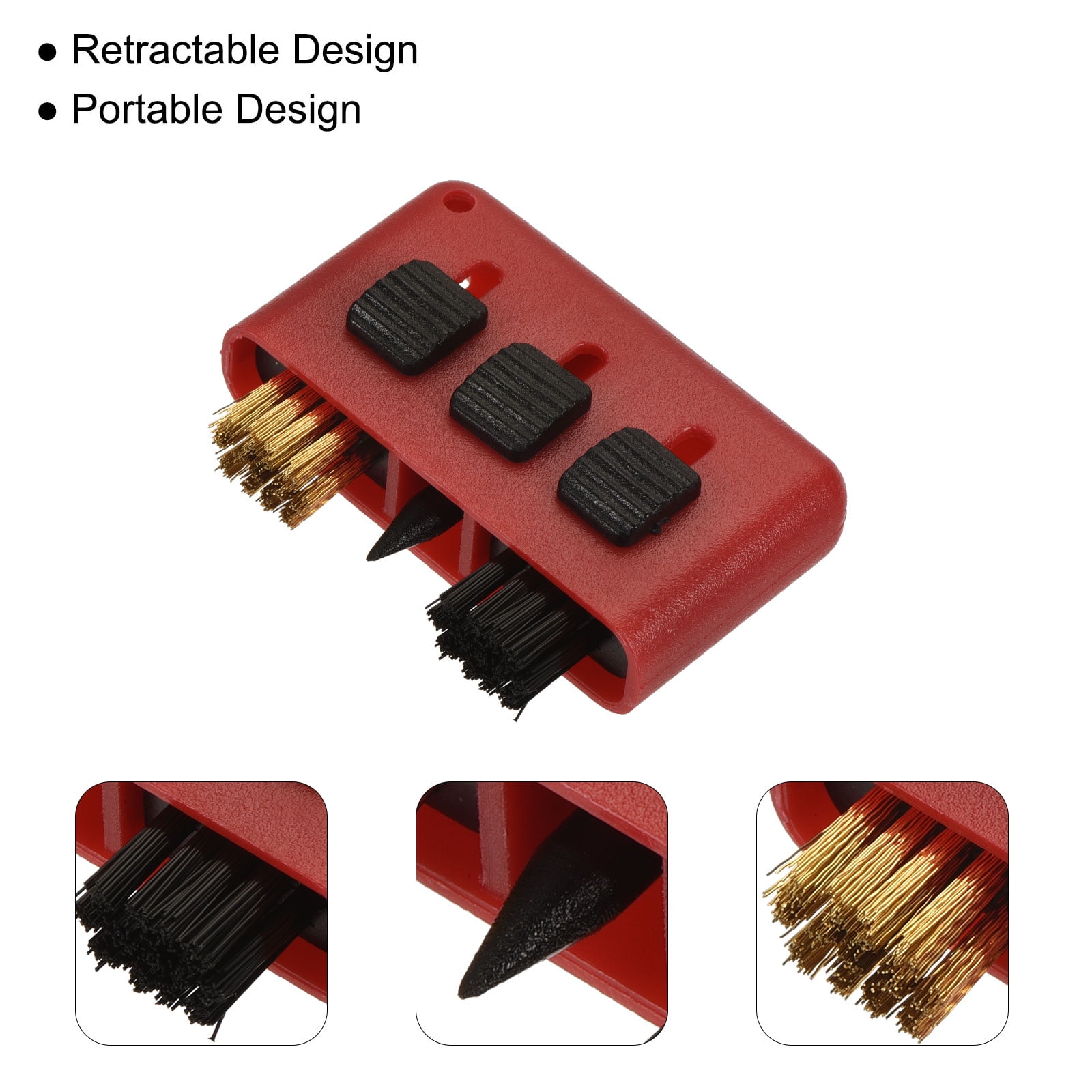 Unique Bargains Golf Club Brush 3 in 1 Retractable Dust Groove Cleaner Red Pack of 3