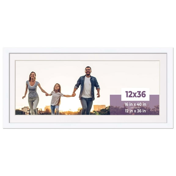 12x36 Frame White With White Picture Mat For 12x36 Photo - White 16x40 Frame To Display Print or