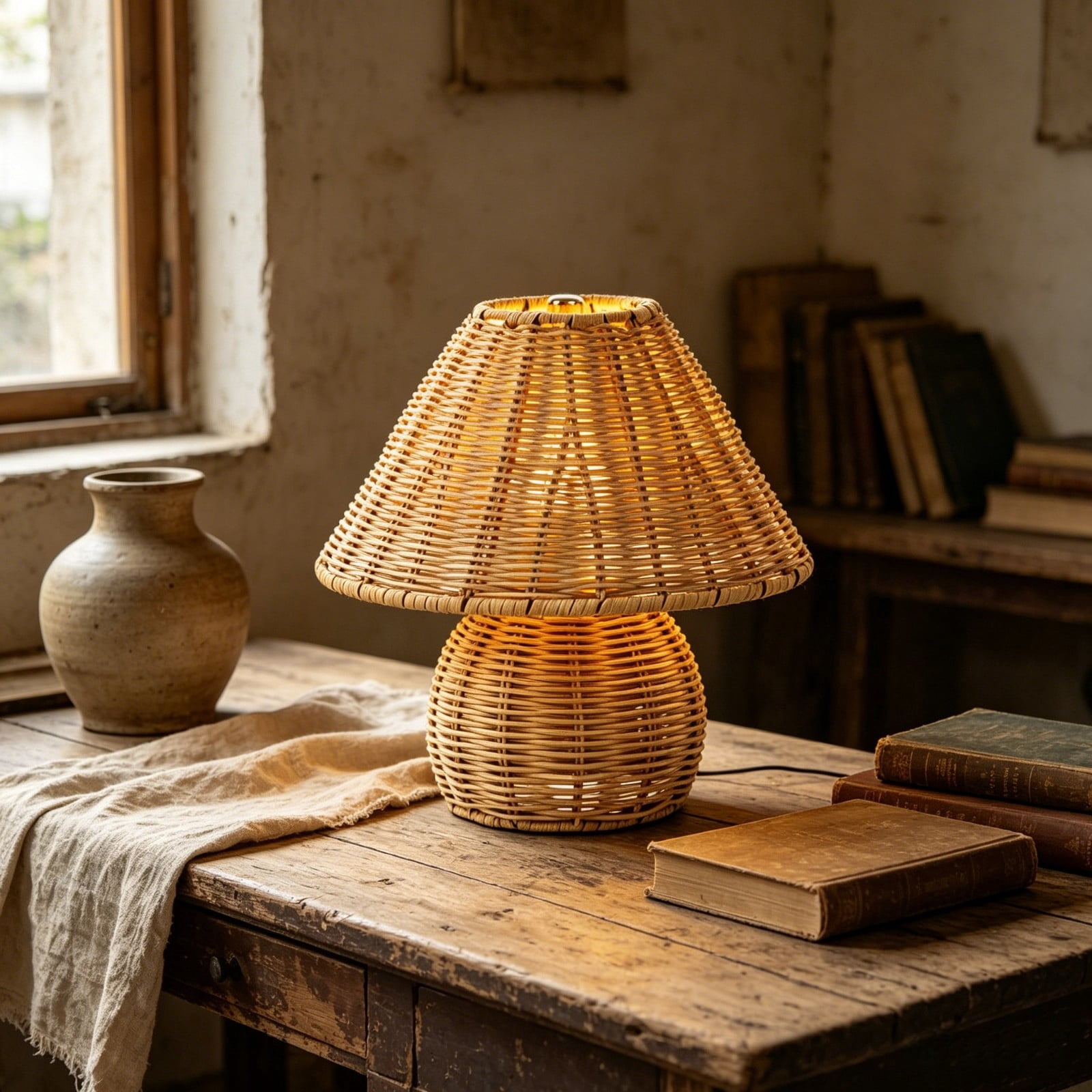9-Inch USB Rechargeable Rattan Table Lamp, Portable Indoor Outdoor Ambiance Light, Garden Patio Decor Light, New Home Gift