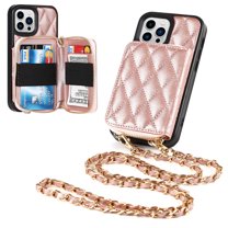 Mantto Wallet Case for iPhone 13 Pro Max, Shockproof  Detachable Wrist Strap with Shoulder Strap Zipper Purse Leather Case Cover,Rosegold