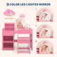 thumbnail image 4 of 2-in-1 Girls Vanity Table with Lighted Crown Mirror, Vanity Set with Storage Cabinet, Bookshelf & Drawer, 4 of 7