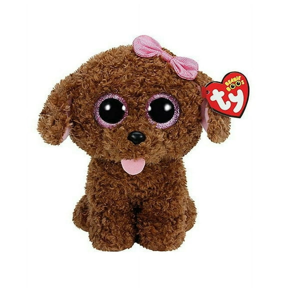 TY Beanie Boos - Maddie the Brown Dog Regular Size 6" Plush (Glittery Eyes)(BONUS 1 FUN CHOPS & 1 ZIPPER BRACELET)