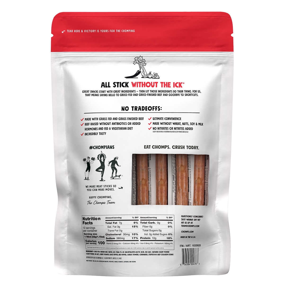 Chomps Original Grass Fed Beef Sticks Mild 1.15 Ounce (Pack of 12)