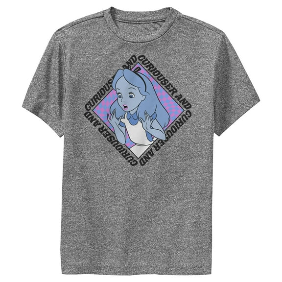 Boy's Alice in Wonderland Alice Curiouser and Curiouser Performance Graphic Tee Charcoal Heather Large