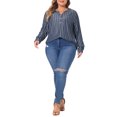 thumbnail image 2 of Agnes Orinda Plus Size Shirts for Women Long Sleeve Button Down Shirt Tops Blouse 1X Black Blue, 2 of 5