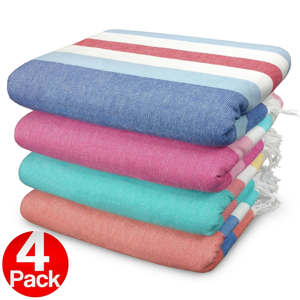 Kaufman Sand Free Fouta Stripe Beach Towel Large 36" X 70", Set 4 Pack