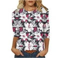 thumbnail image 2 of Jsaierl 3/4 Sleeve Womens Tops Plus Size Crew Neck Shirts Cute Graphic Petite Blouses Soft Elegant T-shirts Top S-5XL, 2 of 6