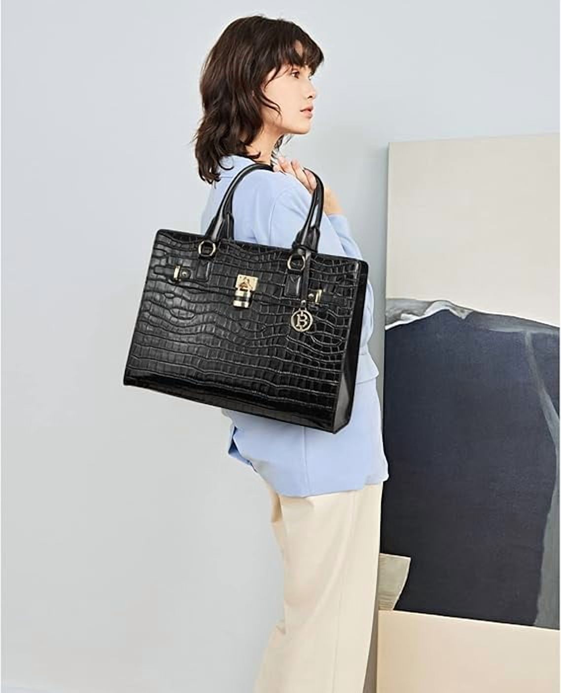 RKXQT Briefcase for Women 15.6 inch Leather Laptop Bag Vintage Slim Lawyer Business Bag Stylish Work Purse