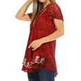 thumbnail image 3 of Sakkas Ash Speckled Tiedye Embroidered Cap Sleeve Blouse Top With Embroidery Hems - Red - One Size, 3 of 5