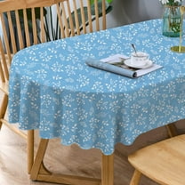 Blue Oval Tablecloth, Flower Print Oval Tablecloth, Blue Leaf Tablecloth, Indoor/Outdoor Waterproof Wrinkle Free Durable Tablecloth for Oval Tables 60 X 120 Inch