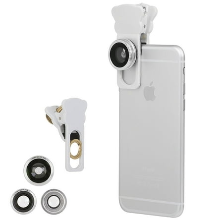 Iphone Camera Lens Kit for iPhone 7/ 7 plus & Galaxy s7, All Smartphones - 180° Fisheye Lens, Macro Lens, Wide Angle Lens - Includes a Universal Clip(White),.., By