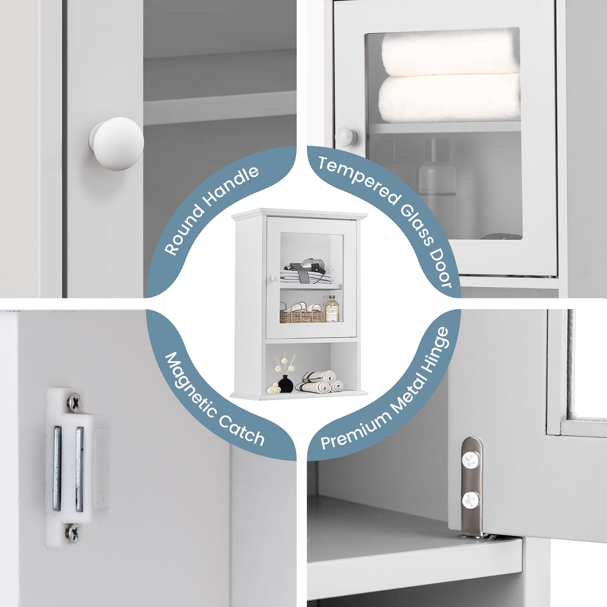 Gymax Wall Mounted Bathroom Cabinet Storage Organize Hanging Medicine Adjustable Shelf