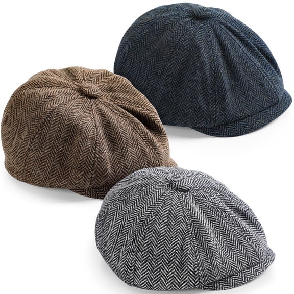 Lsupdaol Vintage Flat Tweed Cotton Newsboy Beret Cabbie Caps for Toddler Boys, Navy Blue Black Khaki, 1-4 Years Old, 3 Pack