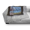 thumbnail image 3 of Almond Blossom Soft Flannel Fleece Throw Blanket, Almond Groove Behind Old Rustic Wooden Window Pastoral Style Photography, Cozy Plush for Indoor and Outdoor Use, 50" x 70", Multicolor, by Ambesonne, 3 of 6
