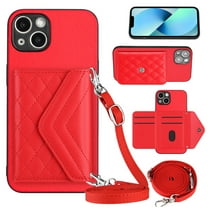 Feishell for iPhone 13 Case Wallet RFID Blocking Card Slot Holder, Magnetic Flip Kickstand Folio Purse Case, PU Leather Handbag with Detachable Crossbody Strap For iPhone 13, Red
