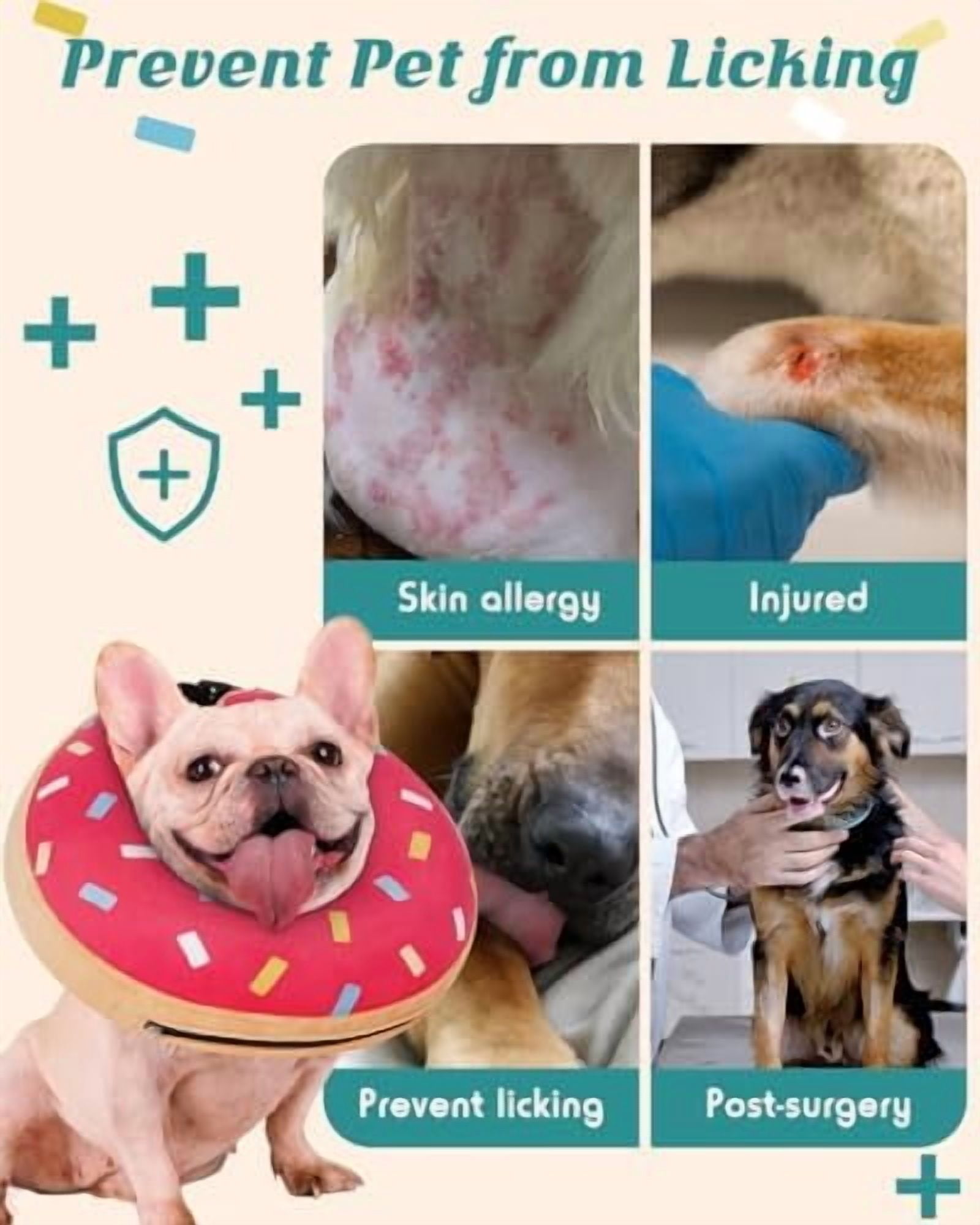 Inflatable Dog Pillow Cone Collar After Surgery, Donut Soft Neck Cone for Beagle French Bulldog Medium Plus Dogs, etc, Recovery E Collar to Stop Pink Donut