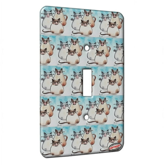 KuzmarK™ Single Gang Toggle Switch Wall Plate - Three Incognito Siamese Kitties Abstract Cat Modern Art by Denise Every