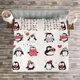 thumbnail image 3 of Ambesonne Winter Quilted Bedspread Set 3 Pcs, Penguins Merry Xmas, Queen Size, Dark Coral White Black, 3 of 3