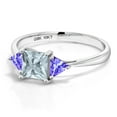 thumbnail image 3 of Gem Stone King 10K White Gold Sky Blue Aquamarine Blue Tanzanite 3-Stone Engagement Ring for Women | 0.84 Cttw | Princess 5MM | Trillion 3.5MM | Wedding Engagement Anniversary Promise Ring | Size 5.5, 3 of 5