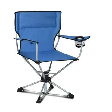 Swivel Camping Chair with Cup Holder and Carrying Bag, Foldable 360-degree Free Rotation Chair for Fishing Picnic Hiking, Blue