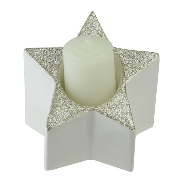 Northlight 4 Champagne Gold Glitter White Star Shape Pillar Candle Holder Decor Walmart Com Walmart Com