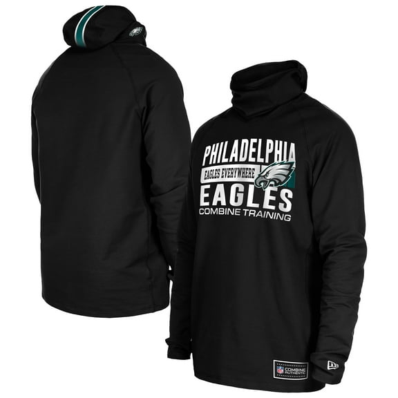 Men's New Era Black Philadelphia Eagles Functional Fandom Balaclava Helmet Stripe Tri-Blend Hoodie