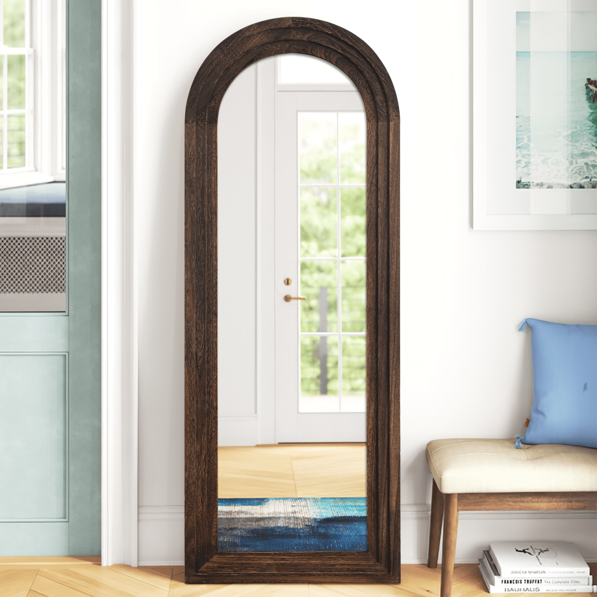 Neutypechic 65"x22" Arched Floor Mirror Wood Frame Full Length Wall