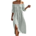thumbnail image 2 of Horkkom Off the Shoulder Dresses for Women Solid Color Short Sleeve Maxi Dresses Summer Loose Flowy Dresses, S-3XL, 2 of 7
