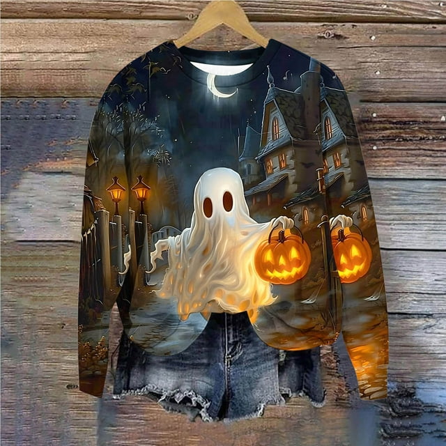 Amzcrzy Chandails en Molleton pour Femmes Halloween Chandail en Molleton Halloween Chandail en Molleton Femmes Chandails en Molleton Graphiques Mignons Chemises Halloween Automne Chandail en Molleton Col Rond Chandails en Molleton pour Femmes TG