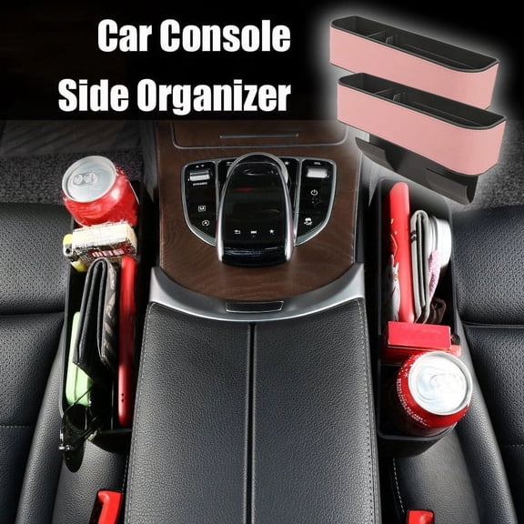Cadorn 2 - Piece Pink Car Seat Gap Organizer, Upgraded Leather Multi - Function Storage Box with Cup Holder