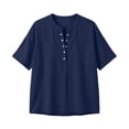 thumbnail image 7 of Oksale Cotton Tshirt Women Casual Snap Button Up Summer Tops Cozy Lightweight Short Sleeve Vacation Clothes Navy S, 7 of 7