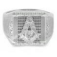 thumbnail image 3 of Men's 16mm Solid .925 Sterling Silver White Cubic Zirconia Flat Masonic Ring, Size 11 + Gift Box, 3 of 7