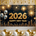 thumbnail image 5 of Gold Numerals Happy New Year Banner Fireworks Design 2026 Backdrop Silver Balloons Star Patterns New Year Display for New Year Party New Year's Eve Family Gathering, 5 of 9