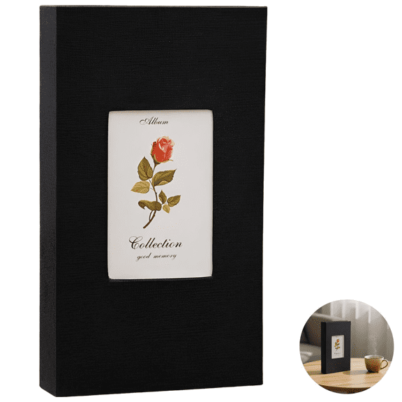 300 Photos 4x6 Album, Black Linen Cover Photo Sketchbook, Slip-in Photo Album with Horizontal Orientation, Customizable Window, Large Capacity Family Scrapbook, Wedding Anniversary Guest Book