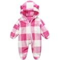 thumbnail image 2 of Maqroz Kids Boy Girl Plaid Fleece Romper Long Sleeve Hooded Jumpsuit Pajamas Winter Warm Bodysuit Sleepwear, 2 of 6
