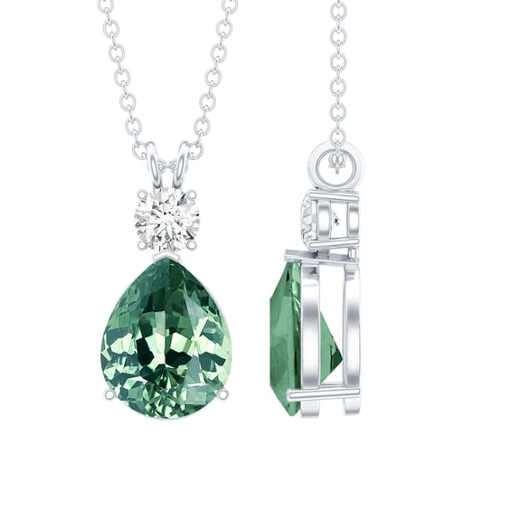 Rosec Jewels Pear Shaped Lab Created Green Sapphire Drop Pendant with Moissanite for Women, 925 Sterling Silver